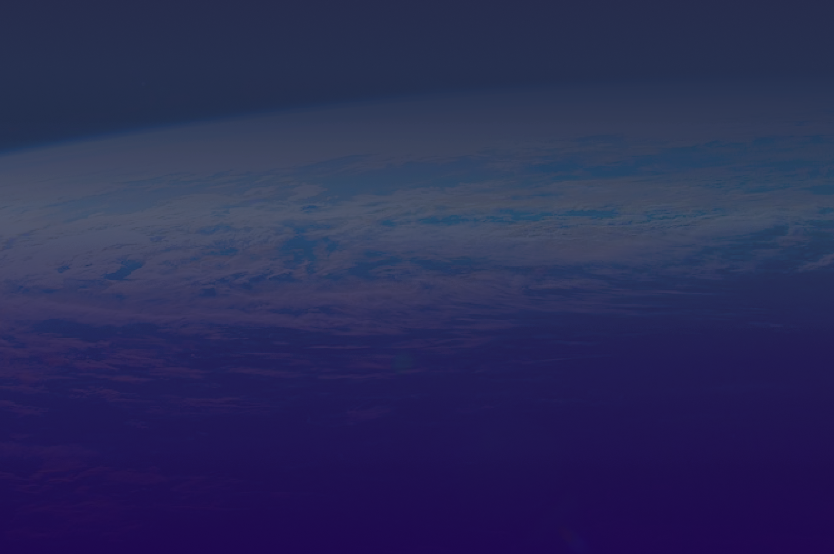 bright light blue and neon purple gradient over a picture of space of the Earth
