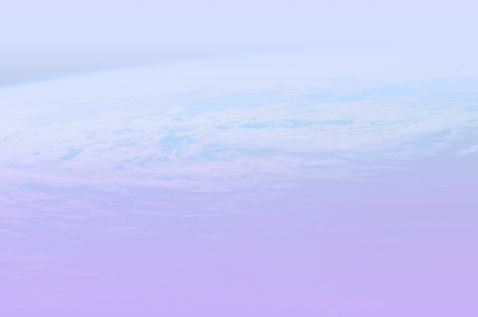 bright light blue and neon purple gradient over a picture of space of the Earth
