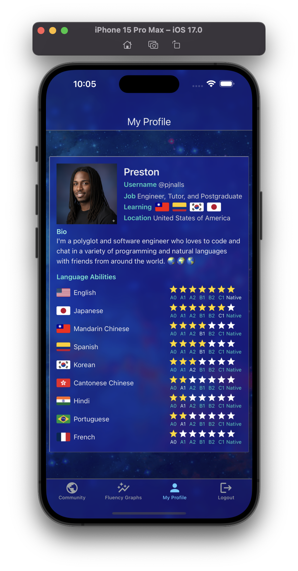 Dimmed theme of the app for Apple mobile devices