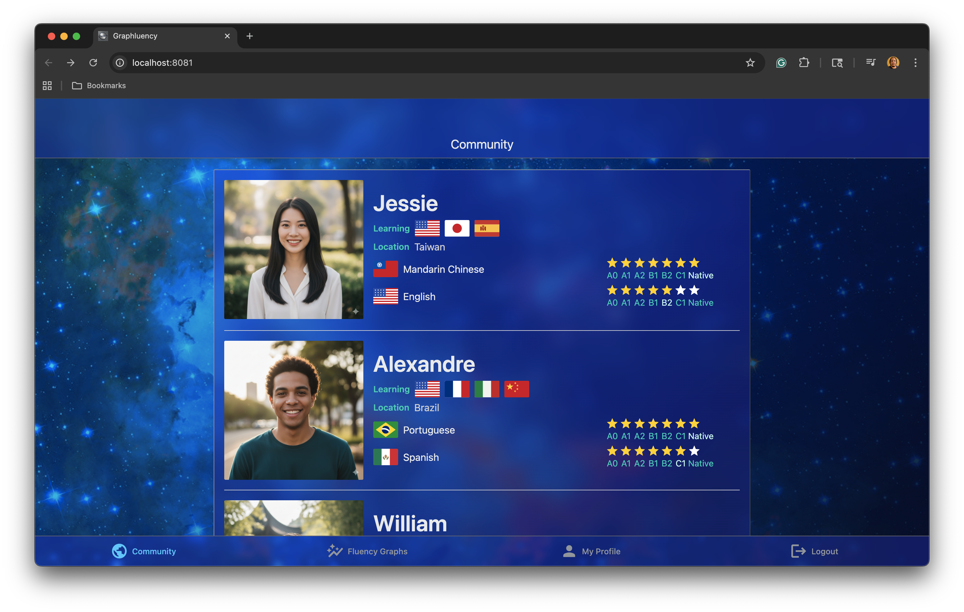 Dimmed theme of the app for the browser
