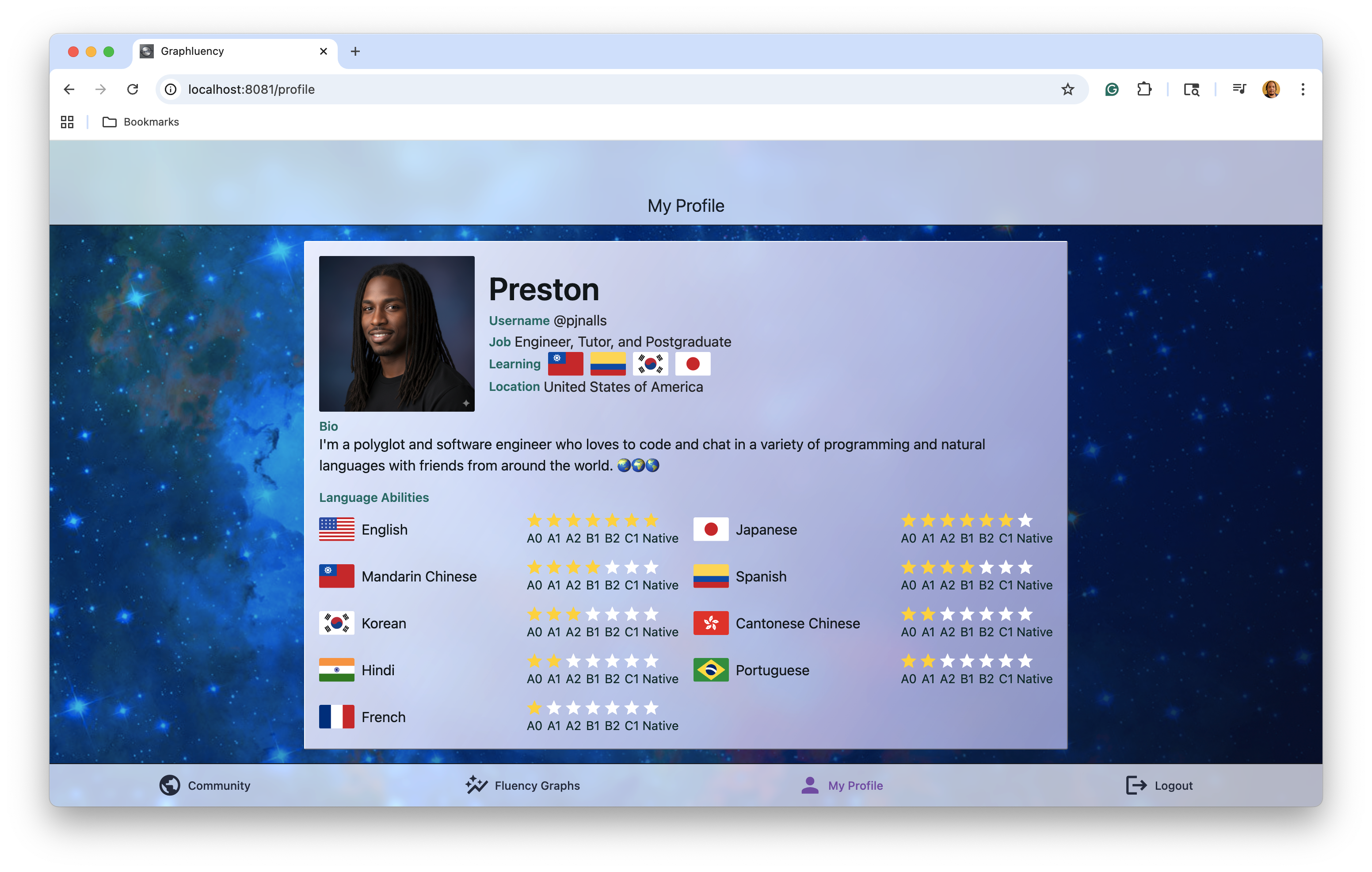 Bright theme of the app for the browser