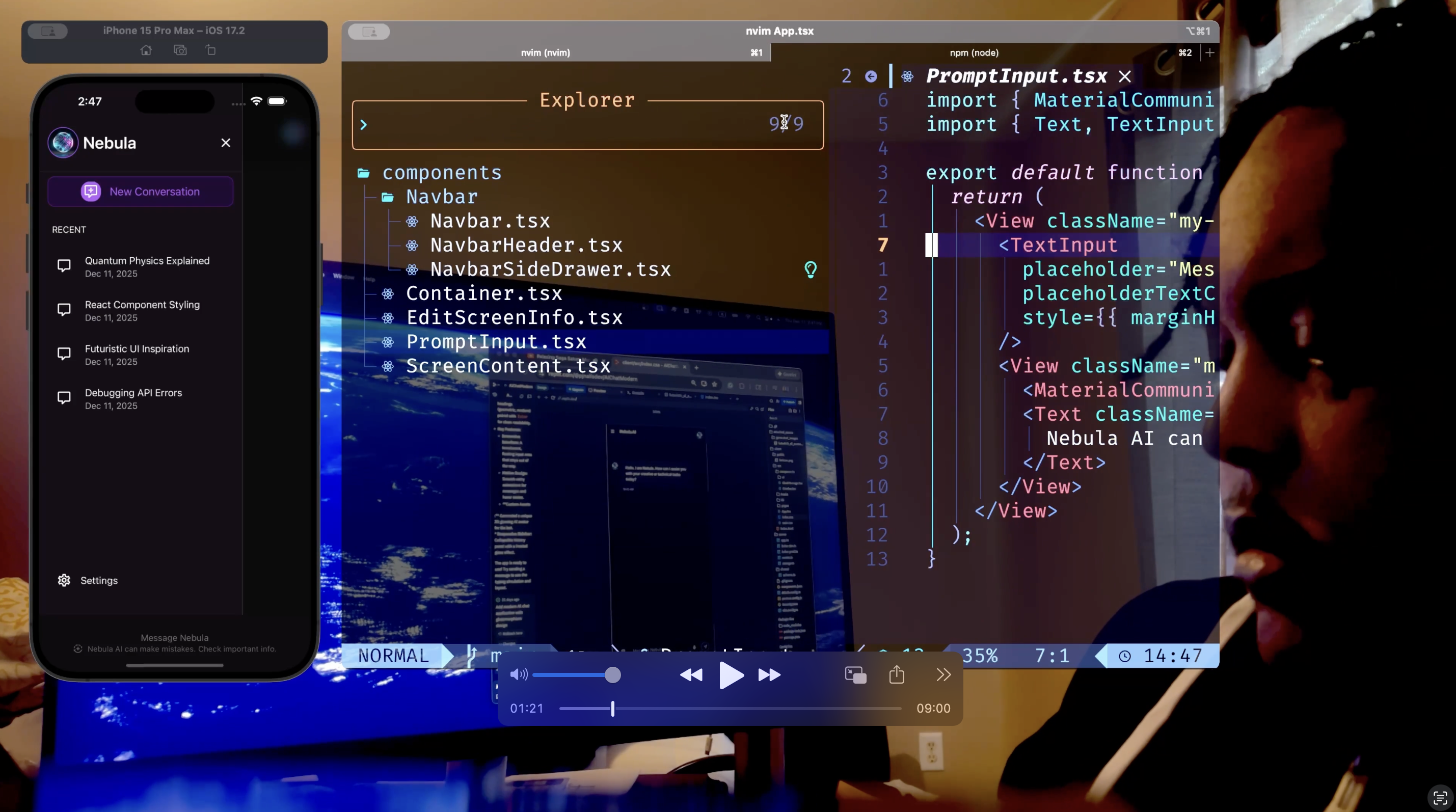 Preston working on Nebula AI's iOS version of navbar side drawer component